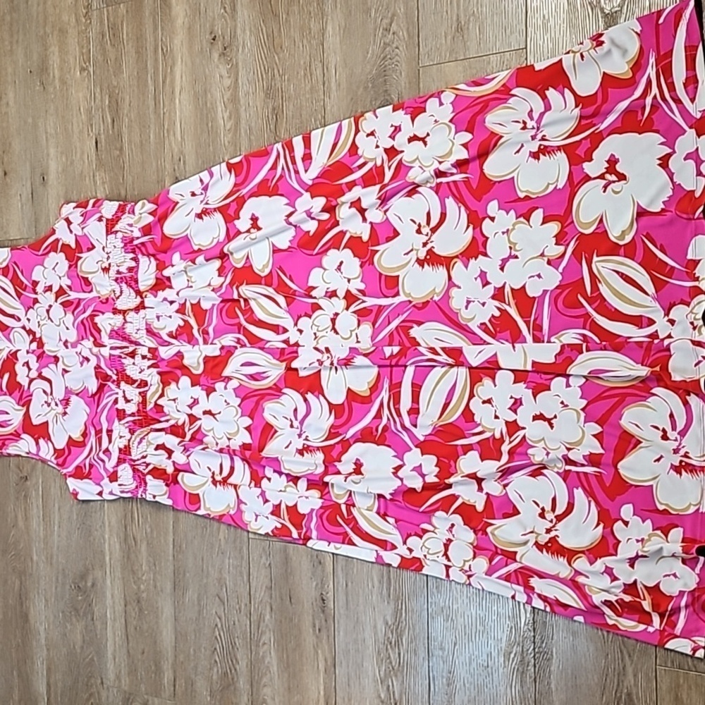 Vince Camuto Stretch Jersey Pink Red White Floral Sleeveless V Neck Maxi Dress - Picture 7 of 16